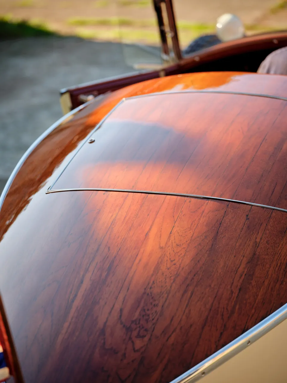 The hand-restored teak deck of the 1927 Bentley boat-tail